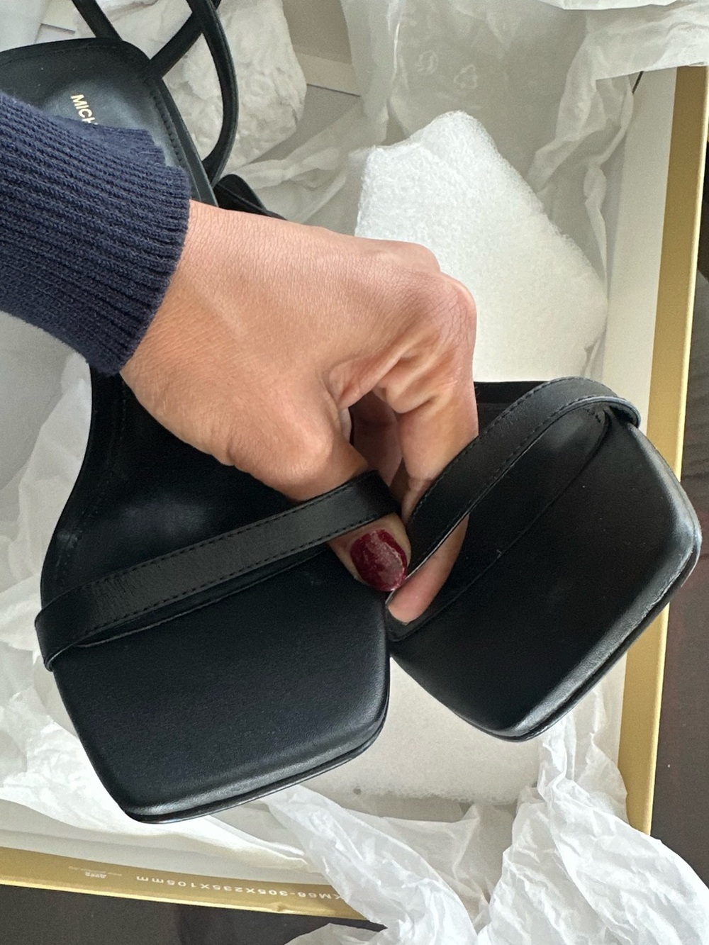 Michael Kors Black Leather Ankle-Strap Mid Heel Sandals - Picture 6 of 11